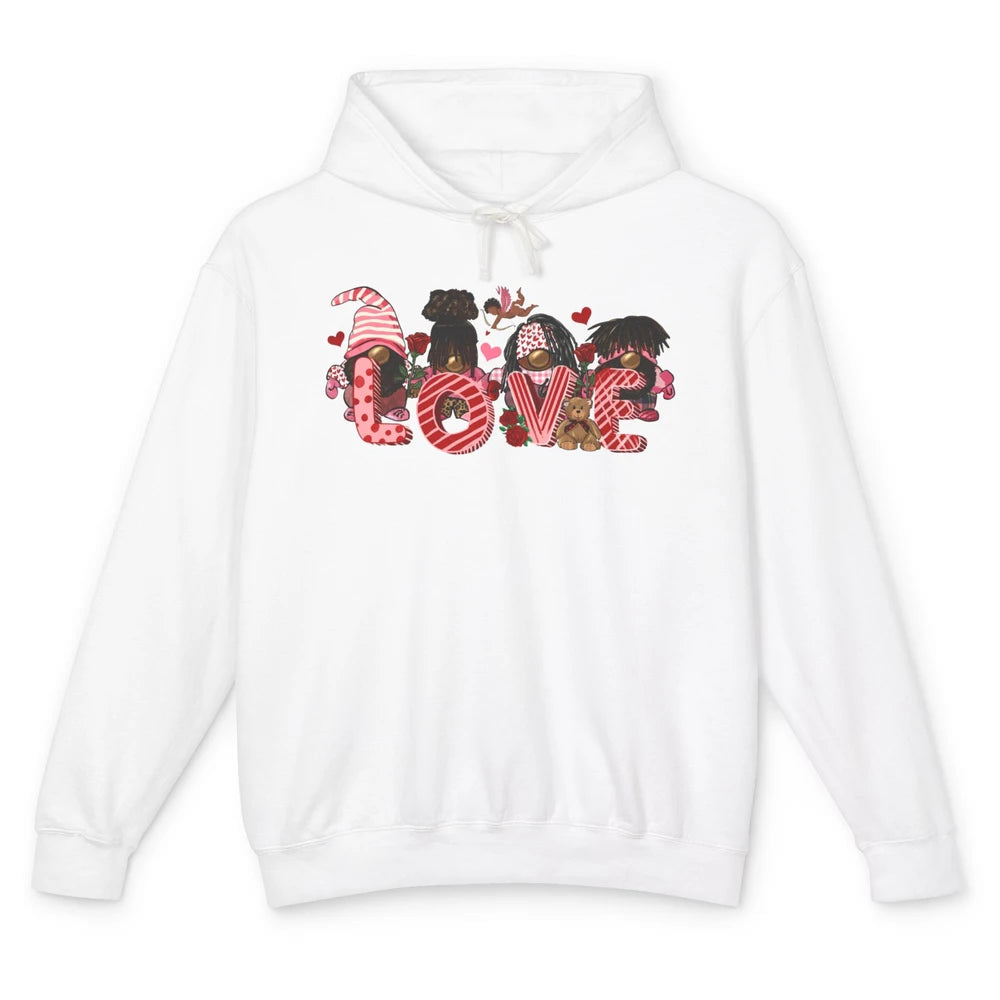 Afro Gnome Love Valentine African American Valentine's Day Unisex Lightweight Hoodie