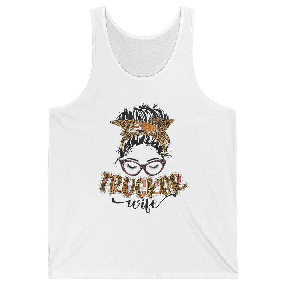 Trucker Wife Leopard Messy Bun Proud Wife of A Truck Driver Unisex Jersey Tank