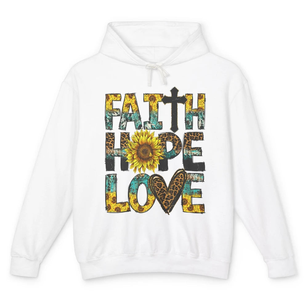 Faith Hope Love Sunflower Jesus Christian Leopard Religious Unisex Lightweight Hoodie