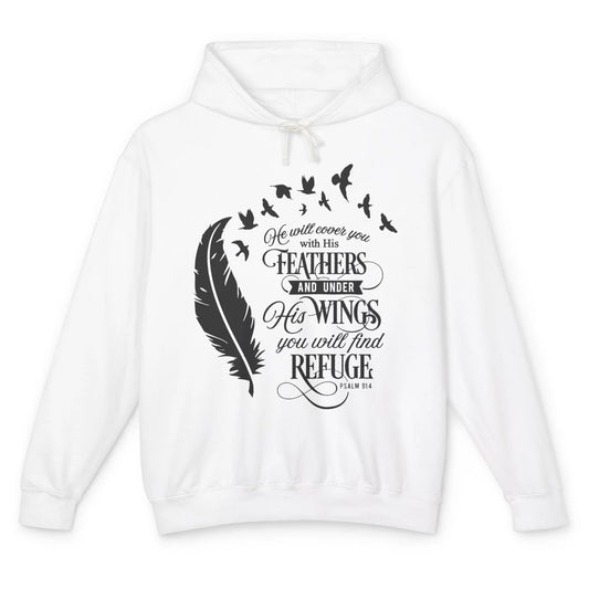 Christian He Will Cover You With His Feathers Bible Verse Unisex Lightweight Hoodie