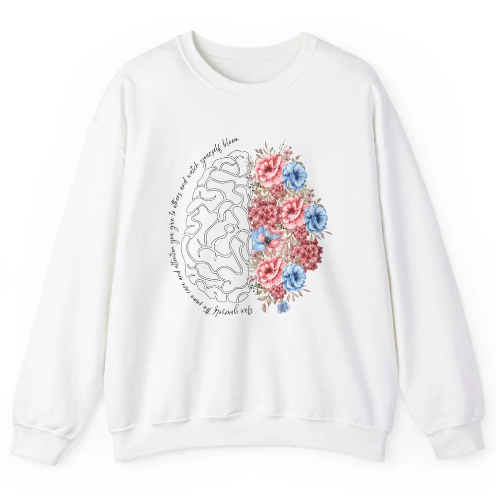 Brain Anatomy Nurse Blooming Flowers Nursing Anatomical Gift Unisex Crewneck Sweatshirt