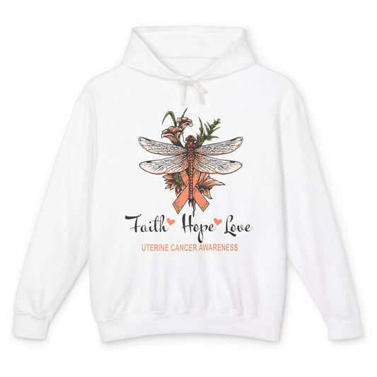 Faith Hope Love Dragonfly Peach Uterine Cancer Awareness Unisex Lightweight Hoodie