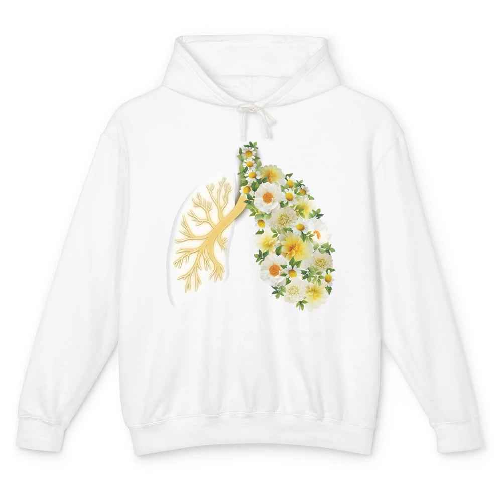 Floral Lung Cancer Awareness Warrior Wildflower White Ribbon Unisex Lightweight Hoodie