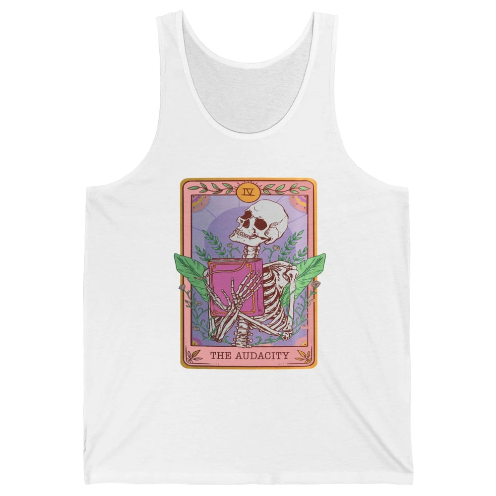 Retro Skeleton Reading Book The Audacity Plants Tarot Card Unisex Jersey Tank