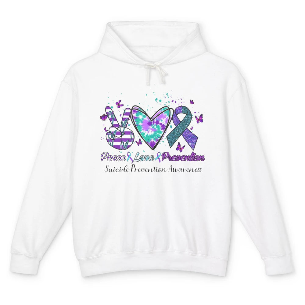 Peace Love Prevention Teal Purple Ribbon Suicide Awareness Unisex Lightweight Hoodie