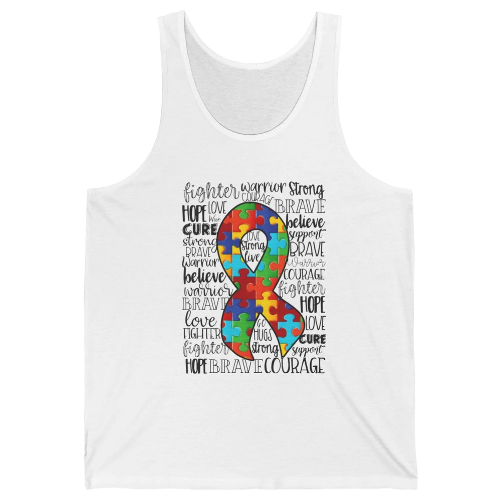 Autism Awareness Puzzles Ribbon Strong Brave Autism Support Unisex Jersey Tank