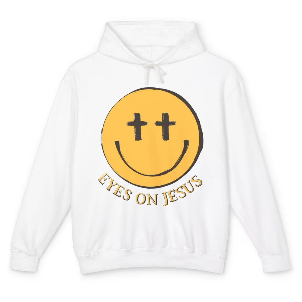 Retro Smiling Face Eyes On Jesus Christian Faith Religious Unisex Lightweight Hoodie