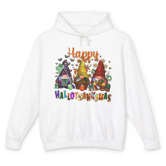 Pumpkin Gnomes Hallo-thank-mas Halloween Thanksgiving Xmas Unisex Lightweight Hoodie