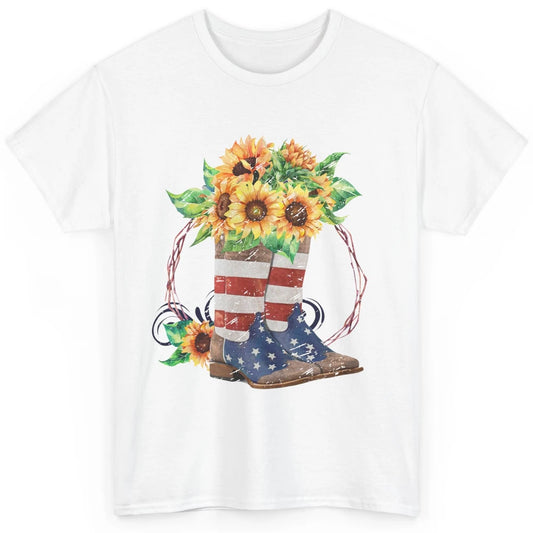 Retro Sunflower US Flag Cowboy Boots Let's Go Girls Cowgirls Classic Unisex T-Shirt