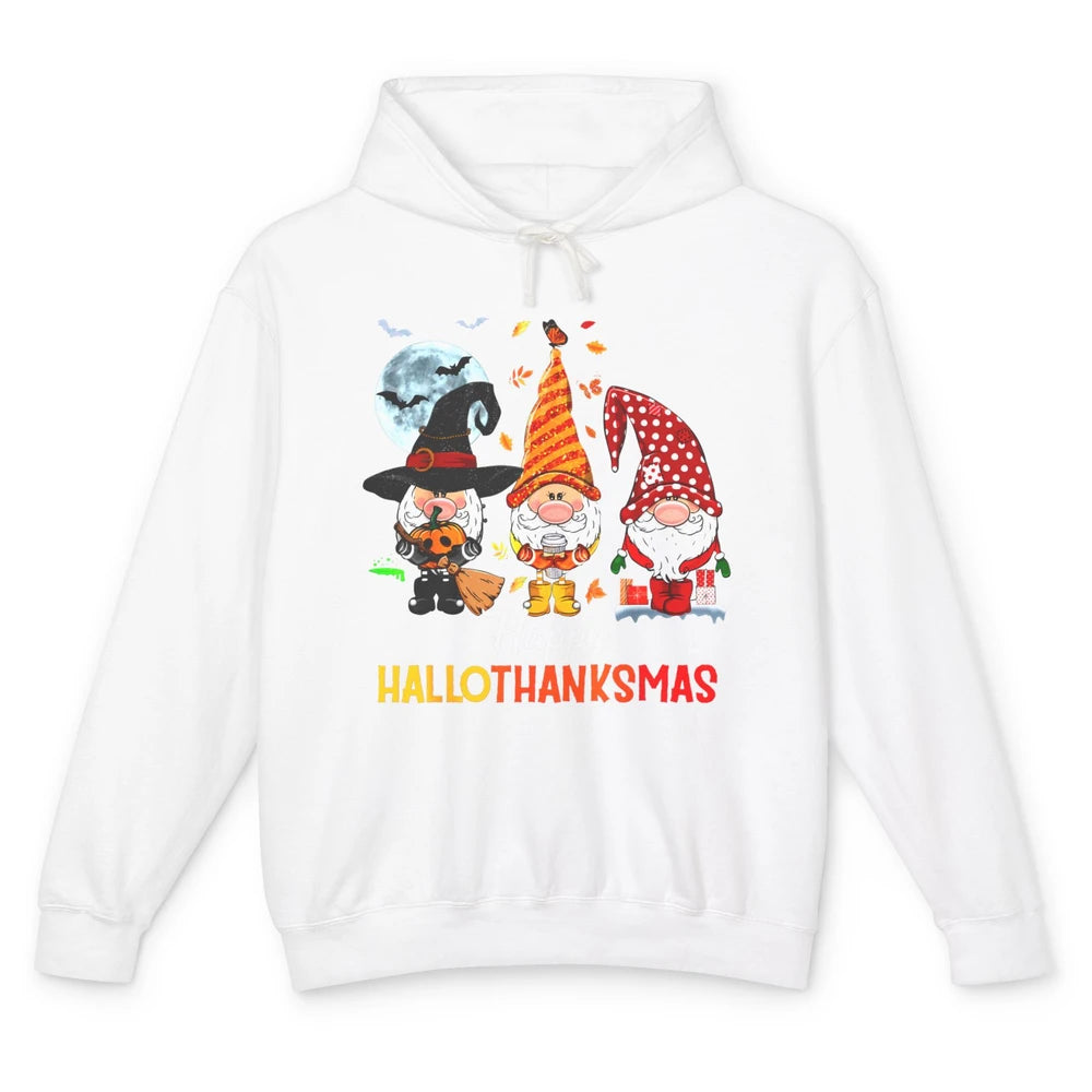 Funny Pumpkin Gnomes Hallo-thank-mas Thanksgiving Christmas Unisex Lightweight Hoodie