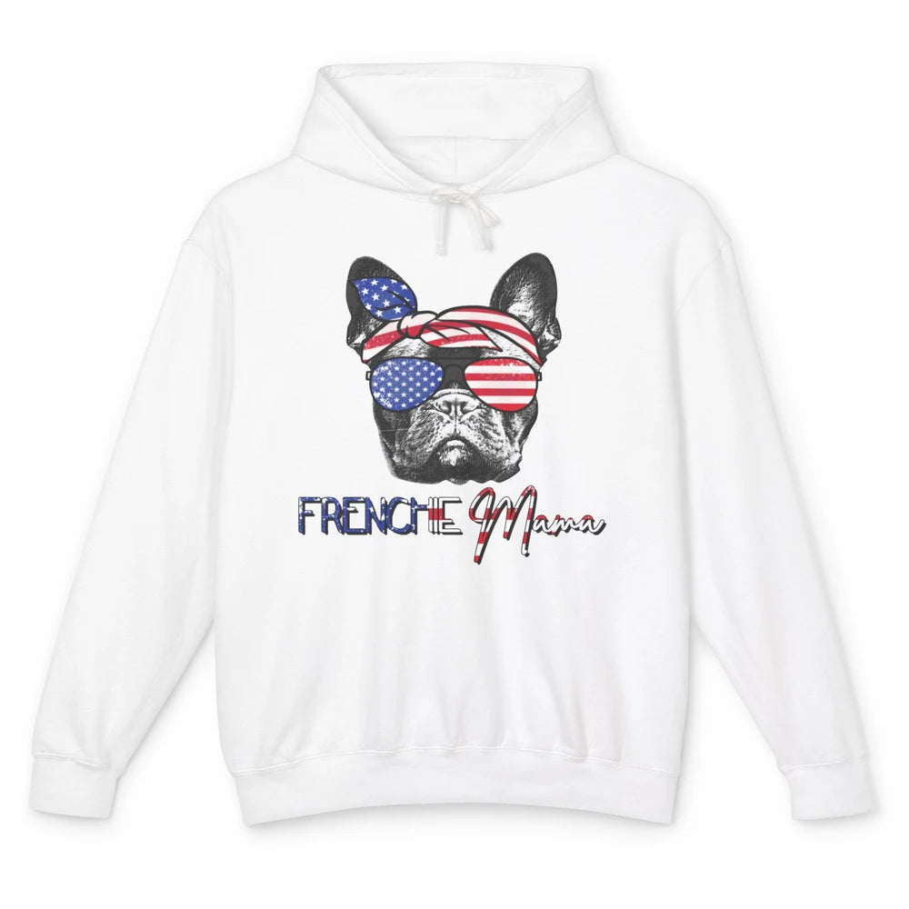 French Bulldog US Flag Glasses July 4th Patriot Frenchie Mom Unisex Lightweight Hoodie