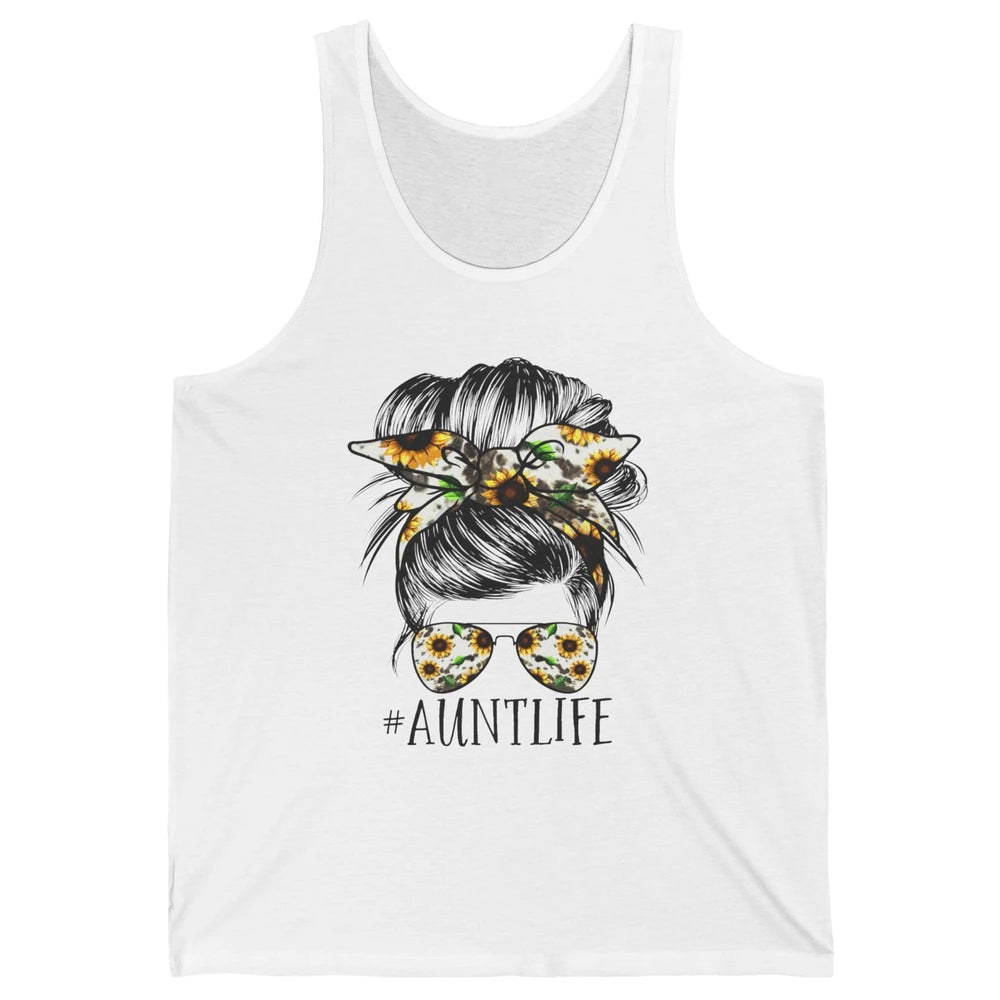 Aunt Life Messy Bun Hair Sunflower Sunglasses Bandana Auntie Unisex Jersey Tank