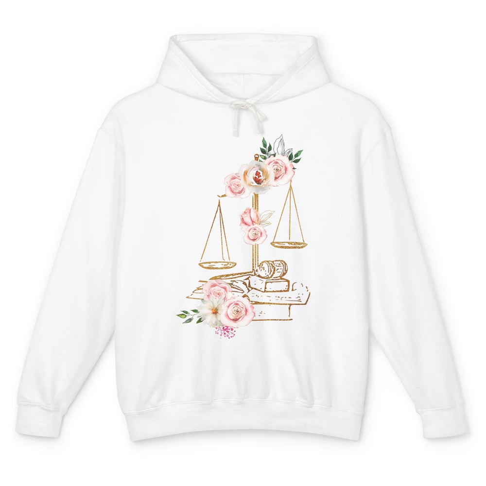 Floral Lawyer Office Scales Roses Justice Fair Law School Unisex Lightweight Hoodie