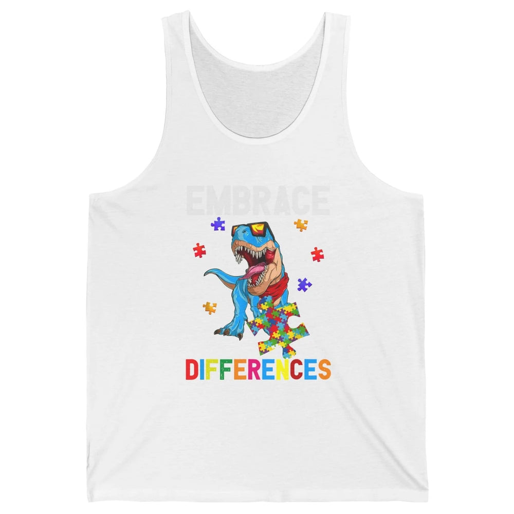 Autism Awareness Dinosaur Puzzle Piece Embrace Differences Unisex Jersey Tank