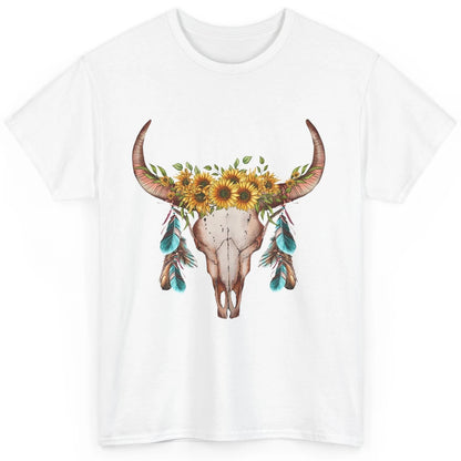 Floral Boho Bull Skull Wild Soul Turquoise Western Cowgirl Classic Unisex T-Shirt