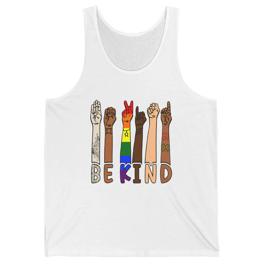 Be Kind Sign Language Hand Speech Teachers LGBT Month Pride Unisex Jersey Tank