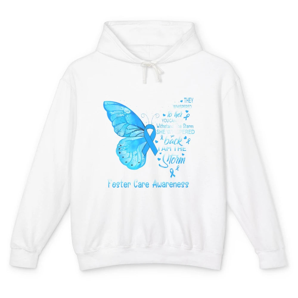 Butterfly Storm Warrior Foster Care Awareness Blue Ribbon Unisex Lightweight Hoodie