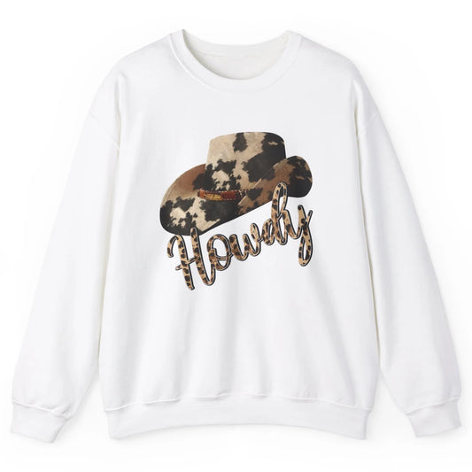 Vintage Leopard Cowboy Hat Howdy Western Country Cowgirls Unisex Crewneck Sweatshirt