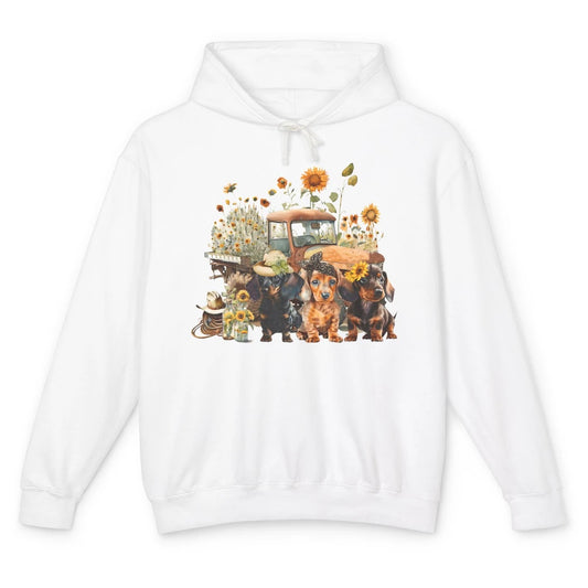 Vintage Truck And Sunflower Dachshund Mom Dachshund Lovers Unisex Lightweight Hoodie