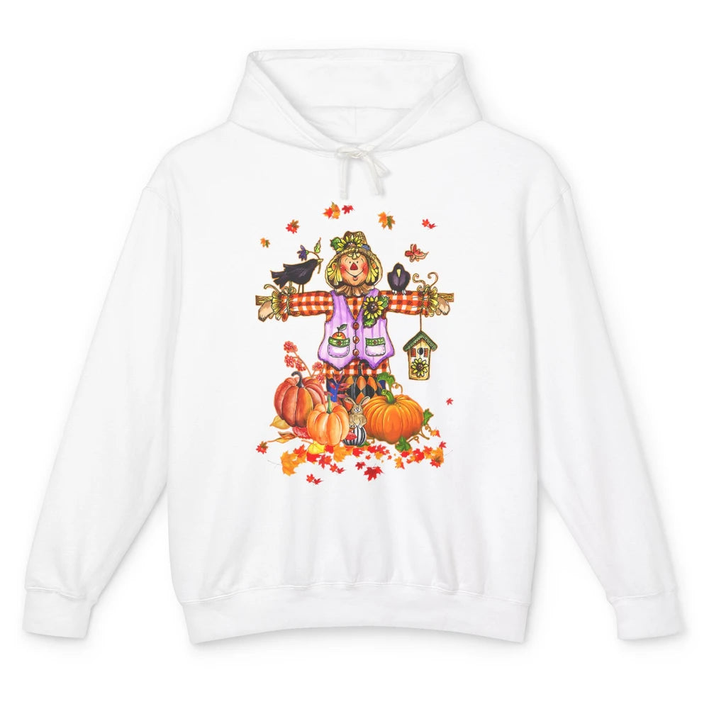 Scarecrow Autumn Hello Fall Pumpkin Thanksgiving Halloween Unisex Lightweight Hoodie