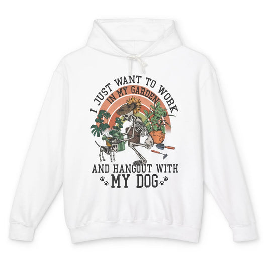 Funny Skeleton Work In Garden Hangout With Dog Botanic Plant Unisex Lightweight Hoodie