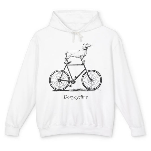 Dachshund On Bicycle Doxycycline Pun Veterinary Vet Tech Unisex Lightweight Hoodie