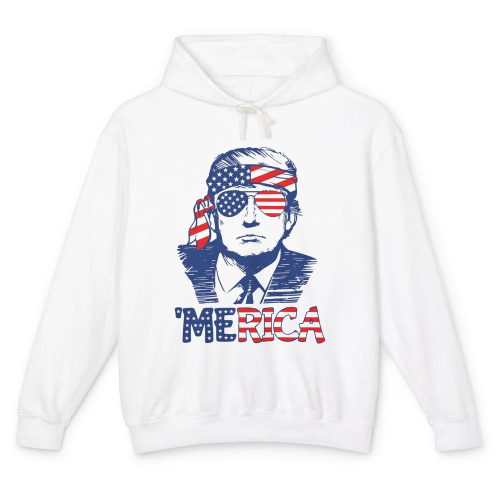 Retro Trump US Flag Glasses Merica July 4th Republican Gift Unisex Lightweight Hoodie