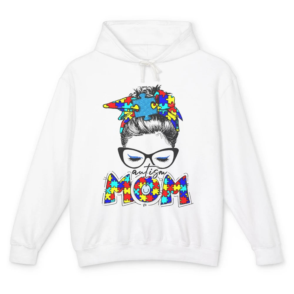 Autism Mom Messy Bun Bandana Puzzle Autism Awareness Month Unisex Lightweight Hoodie