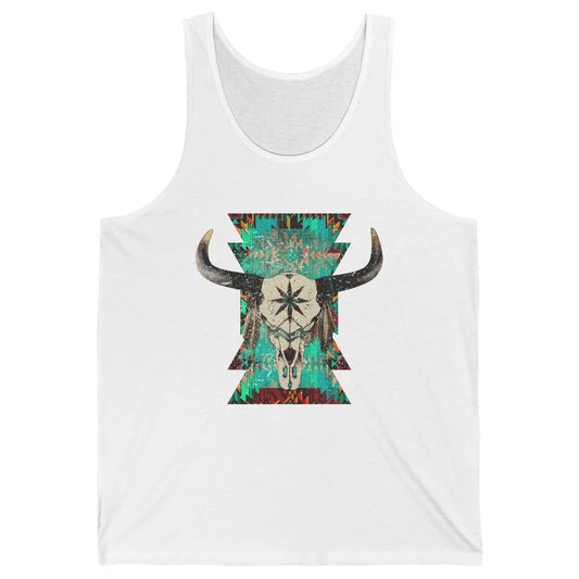 Boho Bull Skull Turquoise Aztec Western Country Rodeo Cowboy Unisex Jersey Tank