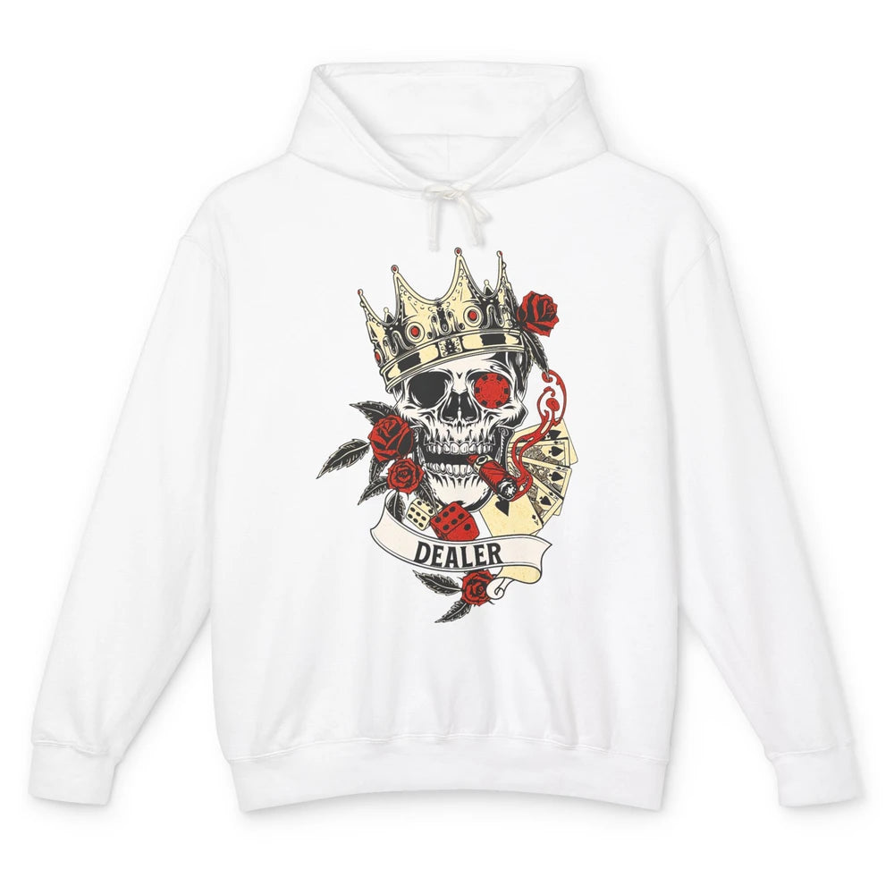 Funny Skull Vintage Poker Dealer Card Casino Gambling Gamble Unisex Lightweight Hoodie