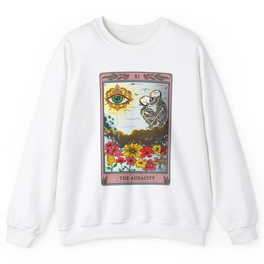 Retro Skeleton Riding Cloud The Audacity Tarot Card Rainbow Unisex Crewneck Sweatshirt