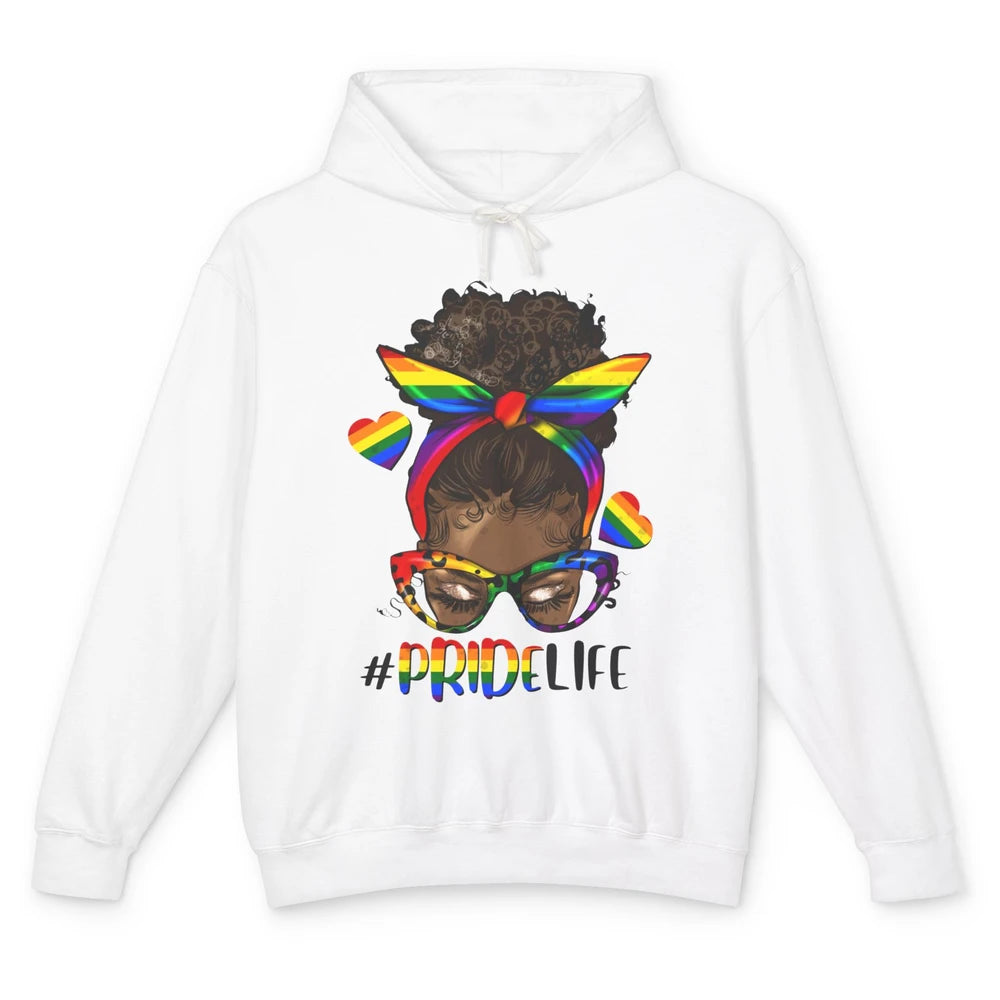 Black Melanin Messy Bun Rainbow Bandana Pride Life LGBTQ Unisex Lightweight Hoodie