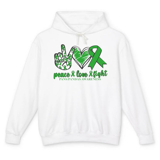 PANS/PANDAS Awareness Green Ribbon Peace Love Cure Unisex Lightweight Hoodie