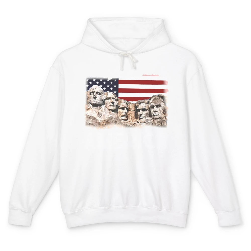 Trump US Presidents 45th Rushmore Mount US Flag 4Th Of July Unisex Lightweight Hoodie