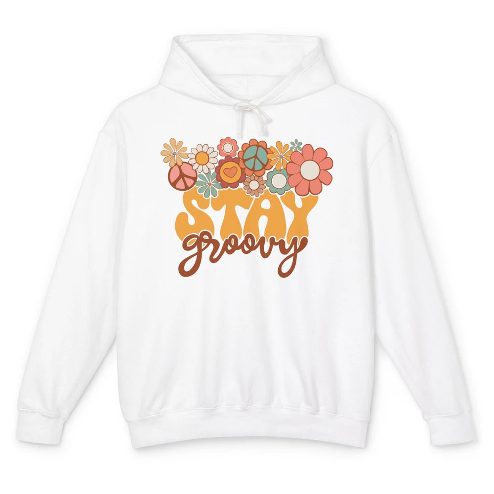 Retro Sunflower Hippie Stay Groovy Positive Mind Happy Life Unisex Lightweight Hoodie