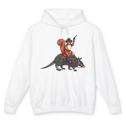 Retro Squirrel Cowboy Riding Armadillo Howdy Western Country Unisex Lightweight Hoodie