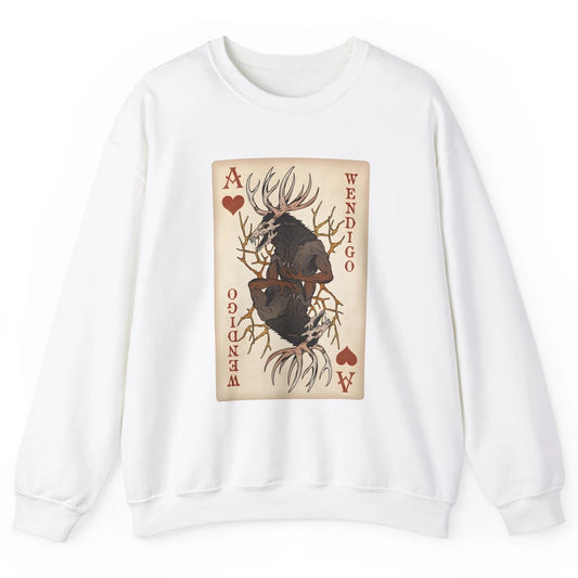 Scary Wendigo Original Cryptid Playing Card Tarot Reader Vintage Halloween Goth Unisex Crewneck Sweatshirt