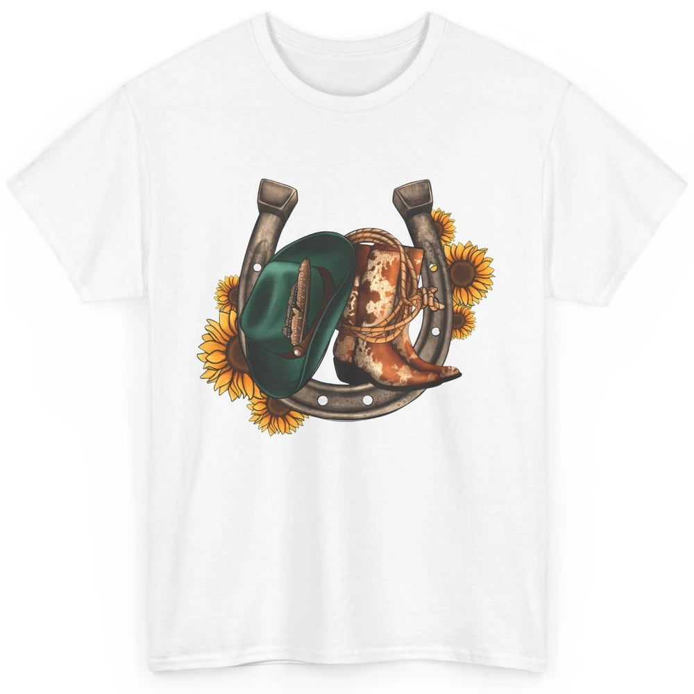 Western Boots Hat Horseshoe Sunflower Cowboy Texas Vintage Classic Unisex T-Shirt