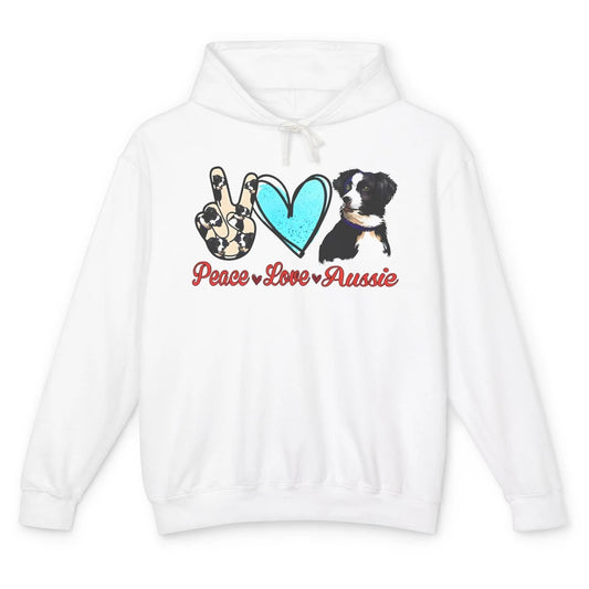 Peace Love Aussie Dog Lovers Australian Shepherd Dad Mom Unisex Lightweight Hoodie