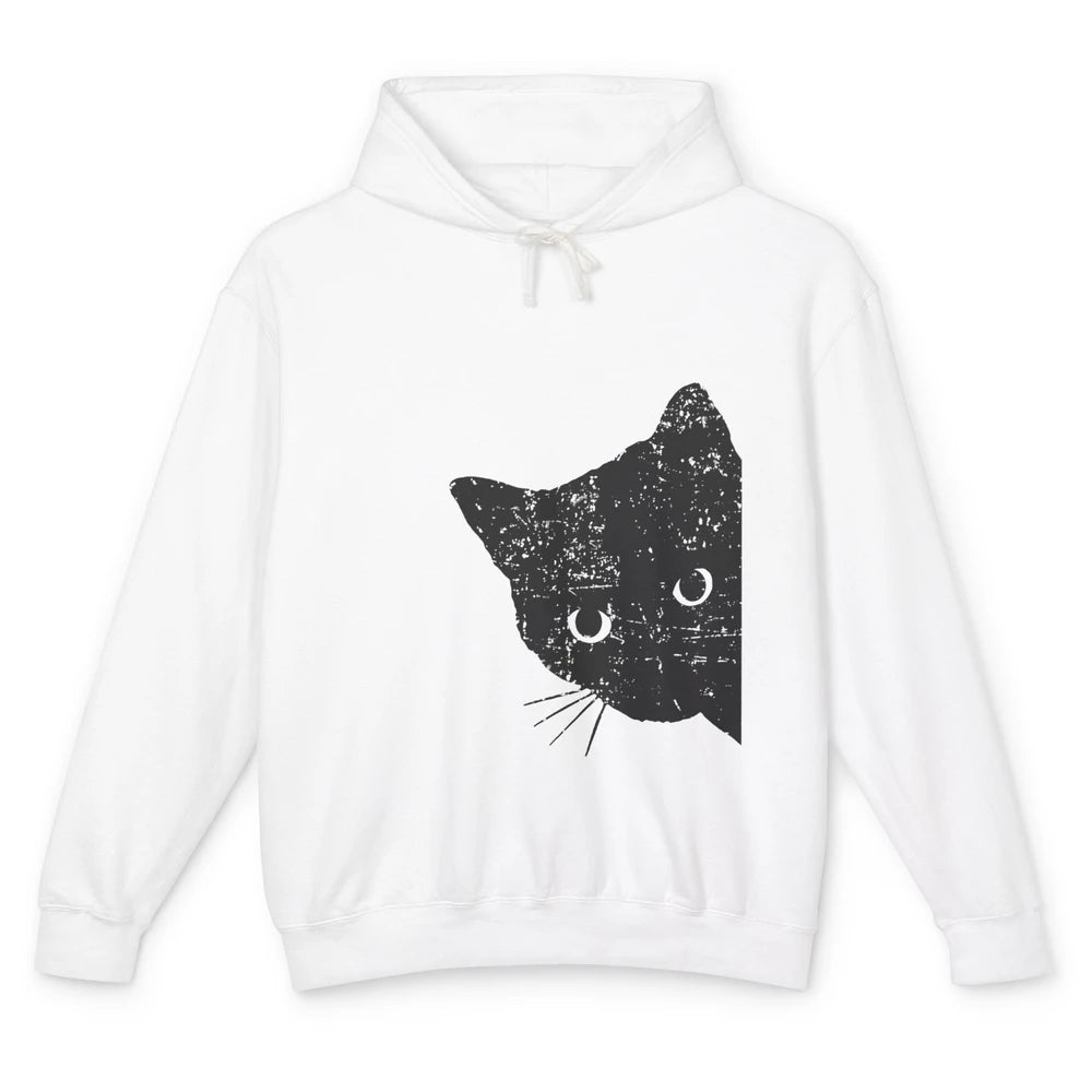 Funny Retro Black Cat Peeking Ew People Anti Social Cat Unisex Lightweight Hoodie