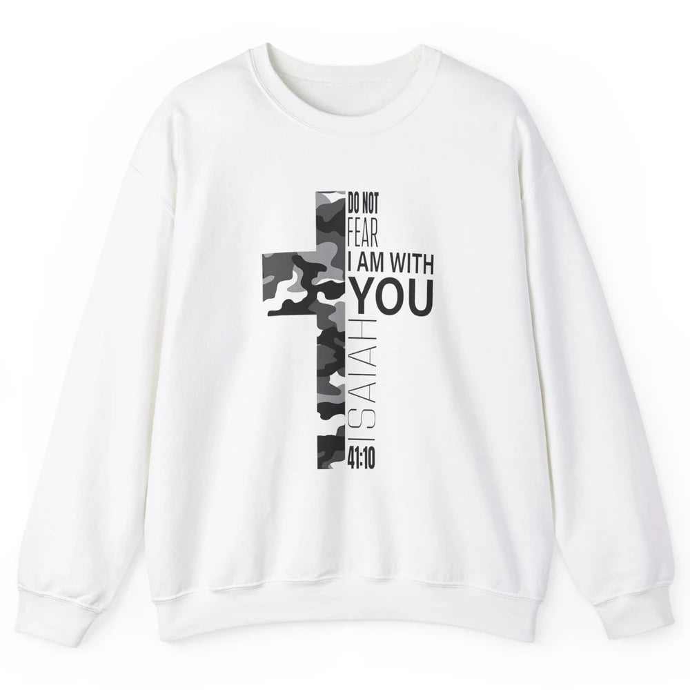 White Camo Not Fear Christian Verse Religious Jesus Cross Unisex Crewneck Sweatshirt