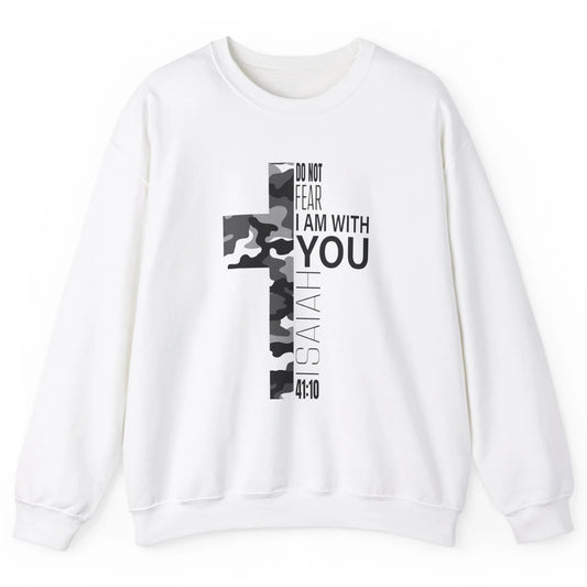 White Camo Not Fear Christian Verse Religious Jesus Cross Unisex Crewneck Sweatshirt