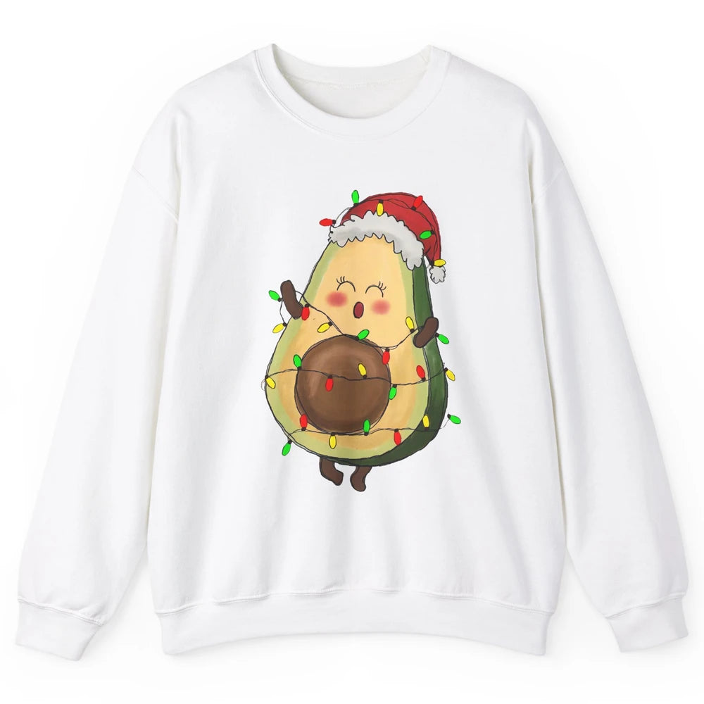 Avocado Santa Cute Avocado Christmas Lights Xmas Vegan Gift Unisex Crewneck Sweatshirt