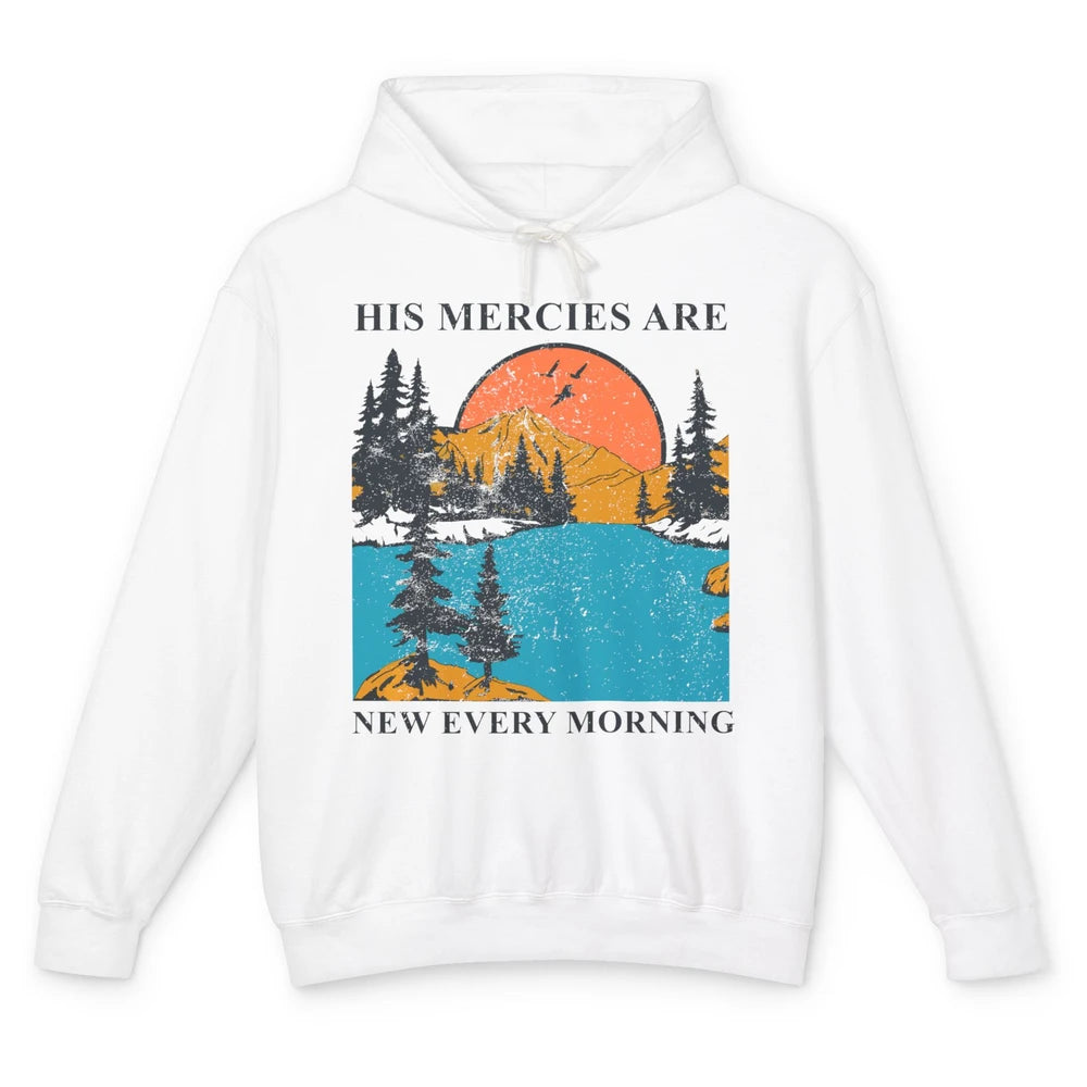 Retro Mountain His Mercies Are New Every Morning Christian Unisex Lightweight Hoodie