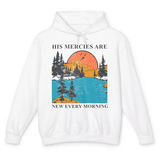 Retro Mountain His Mercies Are New Every Morning Christian Unisex Lightweight Hoodie