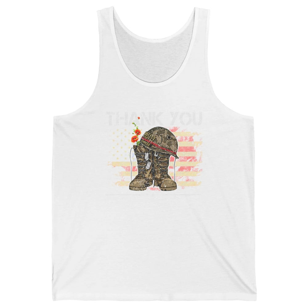 Vintage Veteran US Flag Thank You Military Boot Memorial Day Unisex Jersey Tank