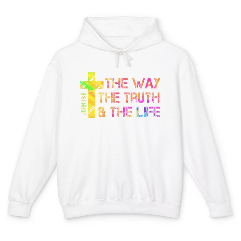 Way Truth Life Bible Verse Cross Christian Jesus God Faith Unisex Lightweight Hoodie