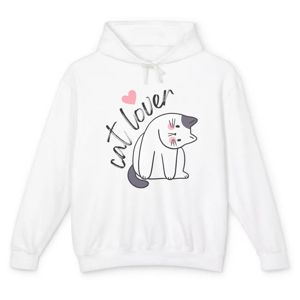 Funny White Cat Lover Cute Kitten Kawaii Heart Love Humor Unisex Lightweight Hoodie