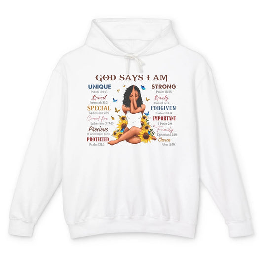 Black Girl God Says I Am Afro Woman Christian Religious Gift Unisex Lightweight Hoodie