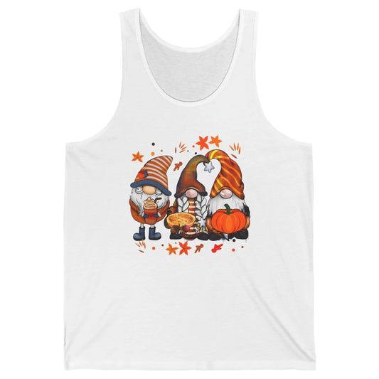 Retro Fall Gnomies Pumpkin Falling Leaves Thanksgiving Gnome Unisex Jersey Tank